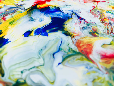 Close Up Colorful Fluid Pouring Abstract Art Acrylic Painting Texture Backgroundの写真素材