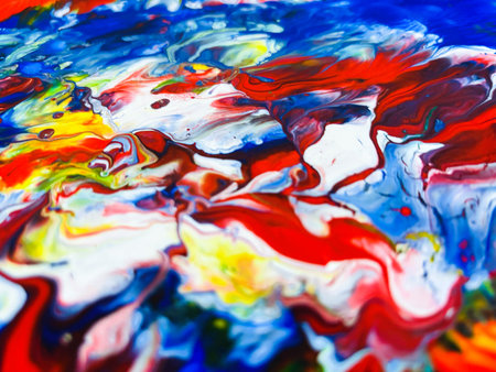 Close Up Colorful Fluid Pouring Abstract Art Acrylic Painting Texture Backgroundの写真素材