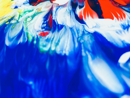 Close Up Colorful Fluid Pouring Abstract Art Acrylic Painting Texture Backgroundの写真素材