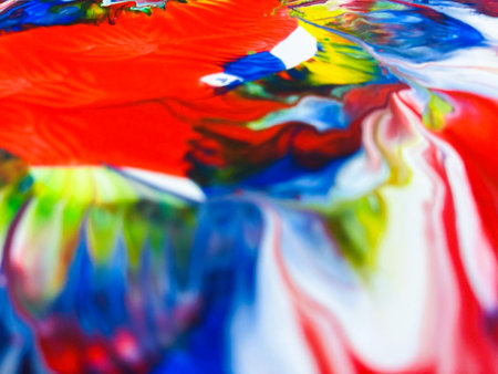 Close Up Colorful Fluid Pouring Abstract Art Acrylic Painting Texture Backgroundの写真素材