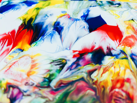 Close Up Colorful Fluid Pouring Abstract Art Acrylic Painting Texture Backgroundの写真素材