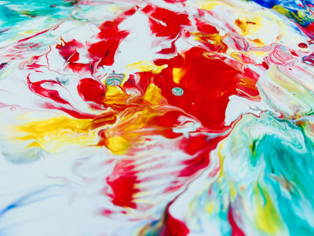 Close Up Colorful Fluid Pouring Abstract Art Acrylic Painting Texture Backgroundの写真素材