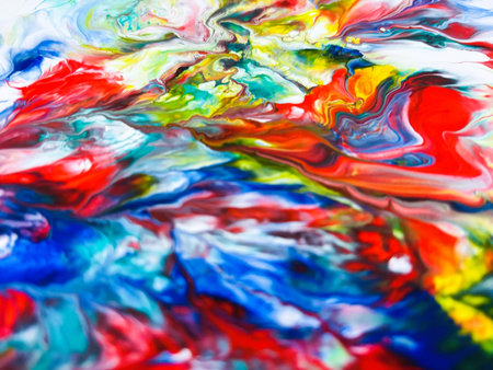Close Up Colorful Fluid Pouring Abstract Art Acrylic Painting Texture Backgroundの写真素材