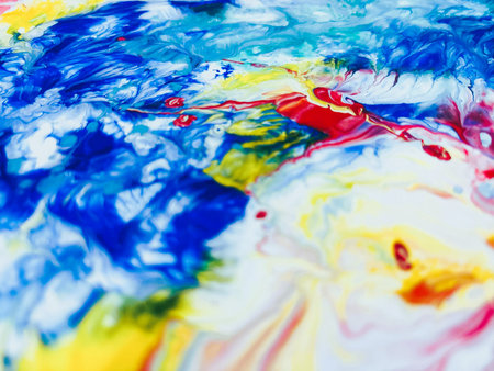 Close Up Colorful Fluid Pouring Abstract Art Acrylic Painting Texture Backgroundの写真素材