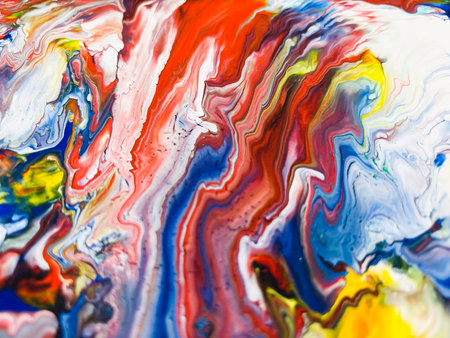 Close Up Colorful Fluid Pouring Abstract Art Acrylic Painting Texture Backgroundの写真素材