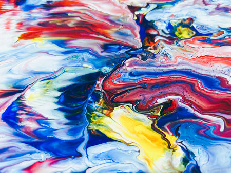 Close Up Colorful Fluid Pouring Abstract Art Acrylic Painting Texture Backgroundの写真素材