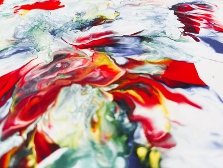 Close Up Colorful Fluid Pouring Abstract Art Acrylic Painting Texture Backgroundの写真素材