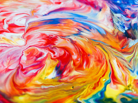 Close Up Colorful Fluid Pouring Abstract Art Acrylic Painting Texture Backgroundの写真素材