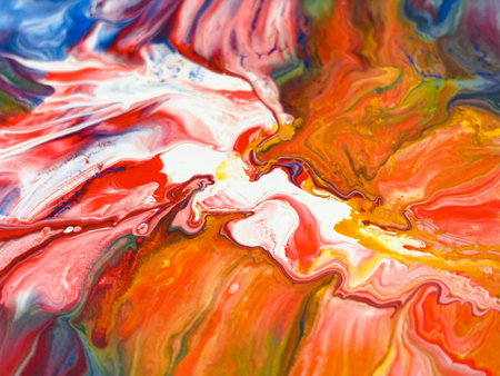 Close Up Colorful Fluid Pouring Abstract Art Acrylic Painting Texture Backgroundの写真素材