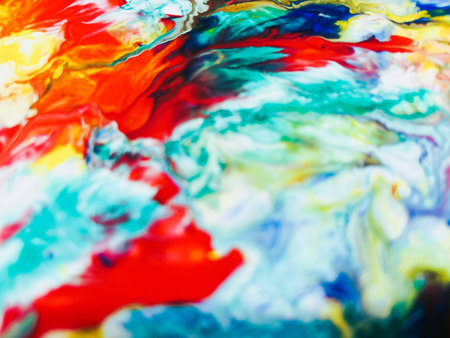 Close Up Colorful Fluid Pouring Abstract Art Acrylic Painting Texture Backgroundの写真素材