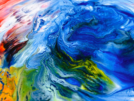 Close Up Colorful Fluid Pouring Abstract Art Acrylic Painting Texture Backgroundの写真素材