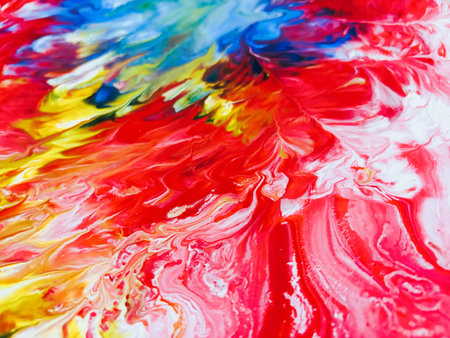 Close Up Colorful Fluid Pouring Abstract Art Acrylic Painting Texture Backgroundの写真素材