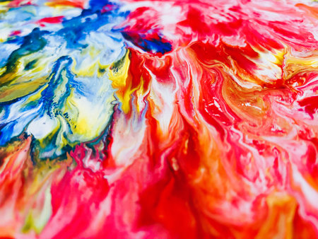 Close Up Colorful Fluid Pouring Abstract Art Acrylic Painting Texture Backgroundの写真素材