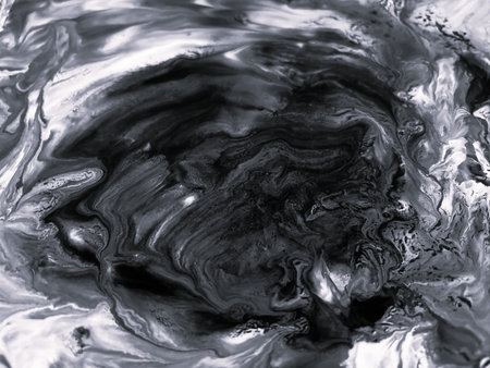 Close Up Black and White Colors Fluid Pouring Abstract Art Acrylic Painting Texture Background