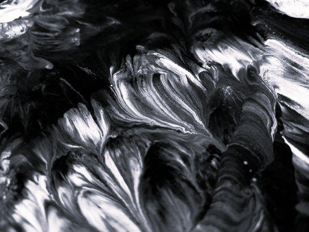 Close Up Black and White Colors Fluid Pouring Abstract Art Acrylic Painting Texture Backgroundの写真素材