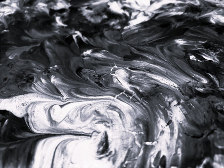 Close Up Black and White Colors Fluid Pouring Abstract Art Acrylic Painting Texture Background