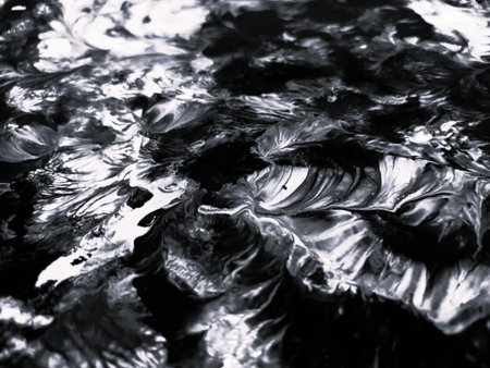 Close Up Black and White Colors Fluid Pouring Abstract Art Acrylic Painting Texture Background