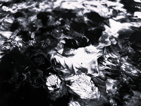 Close Up Black and White Colors Fluid Pouring Abstract Art Acrylic Painting Texture Background