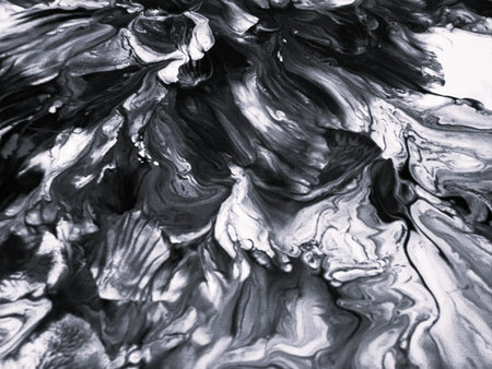 Close Up Black and White Colors Fluid Pouring Abstract Art Acrylic Painting Texture Background