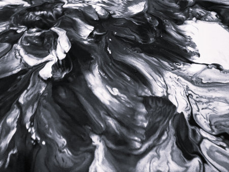 Close Up Black and White Colors Fluid Pouring Abstract Art Acrylic Painting Texture Backgroundの写真素材