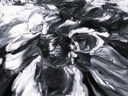 Close Up Black and White Colors Fluid Pouring Abstract Art Acrylic Painting Texture Background