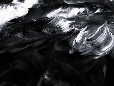 Close Up Black and White Colors Fluid Pouring Abstract Art Acrylic Painting Texture Backgroundの写真素材
