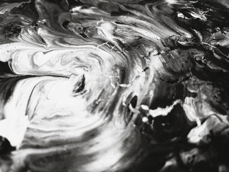 Close Up Black and White Colors Fluid Pouring Abstract Art Acrylic Painting Texture Backgroundの写真素材