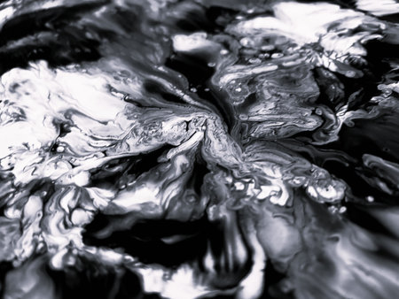 Close Up Black and White Colors Fluid Pouring Abstract Art Acrylic Painting Texture Backgroundの写真素材