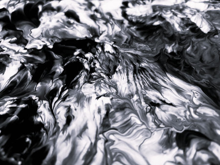 Close Up Black and White Colors Fluid Pouring Abstract Art Acrylic Painting Texture Background