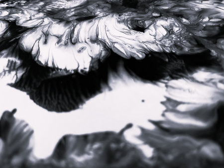Close Up Black and White Colors Fluid Pouring Abstract Art Acrylic Painting Texture Backgroundの写真素材