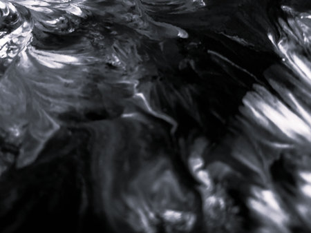 Close Up Black and White Colors Fluid Pouring Abstract Art Acrylic Painting Texture Backgroundの写真素材