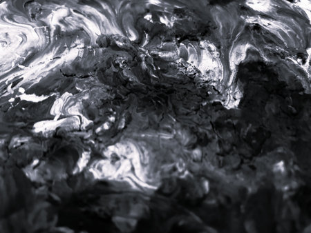 Close Up Black and White Colors Fluid Pouring Abstract Art Acrylic Painting Texture Backgroundの写真素材