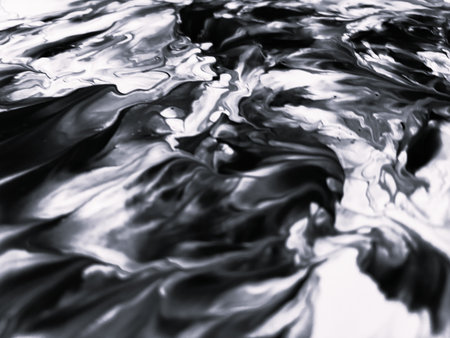 Close Up Black and White Colors Fluid Pouring Abstract Art Acrylic Painting Texture Backgroundの写真素材