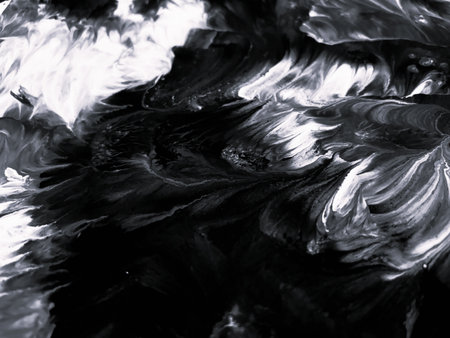Close Up Black and White Colors Fluid Pouring Abstract Art Acrylic Painting Texture Background