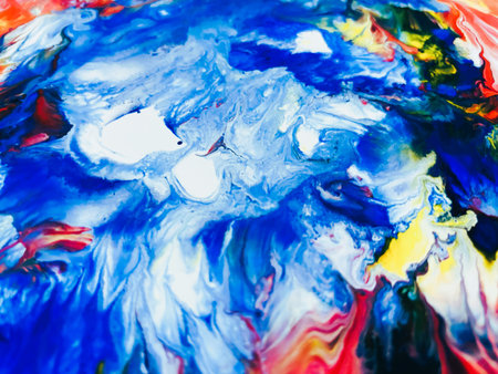 Close Up Colorful Fluid Pouring Abstract Art Acrylic Painting Texture Backgroundの写真素材