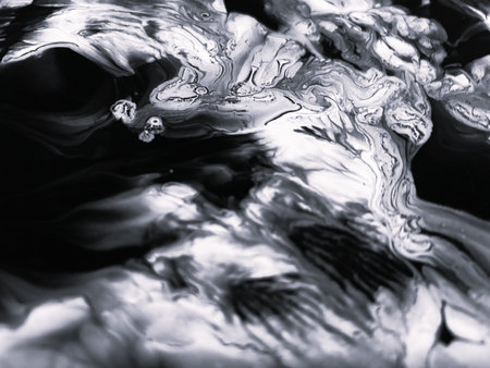 Close Up Black and White Colors Fluid Pouring Abstract Art Acrylic Painting Texture Background