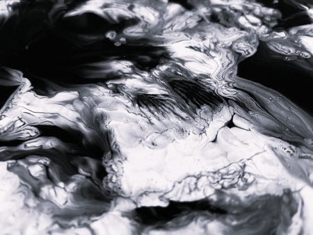 Close Up Black and White Colors Fluid Pouring Abstract Art Acrylic Painting Texture Background