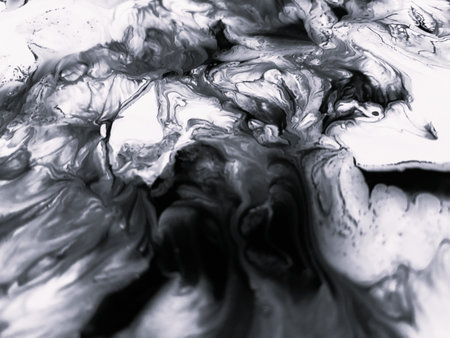 Close Up Black and White Colors Fluid Pouring Abstract Art Acrylic Painting Texture Backgroundの写真素材