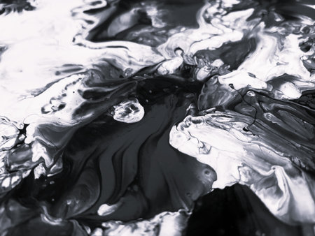 Close Up Black and White Colors Fluid Pouring Abstract Art Acrylic Painting Texture Backgroundの写真素材