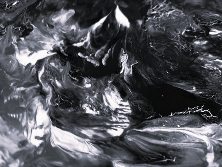 Close Up Black and White Colors Fluid Pouring Abstract Art Acrylic Painting Texture Backgroundの写真素材