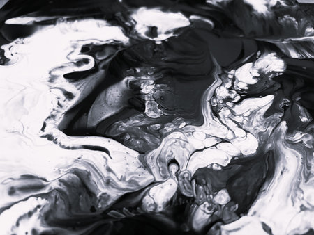 Close Up Black and White Colors Fluid Pouring Abstract Art Acrylic Painting Texture Backgroundの写真素材
