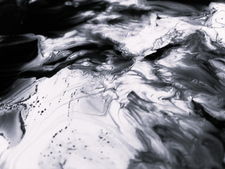 Close Up Black and White Colors Fluid Pouring Abstract Art Acrylic Painting Texture Backgroundの写真素材