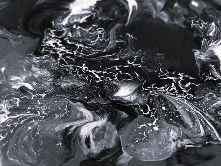 Close Up Black and White Colors Fluid Pouring Abstract Art Acrylic Painting Texture Background