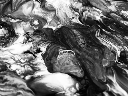 Close Up Black and White Colors Fluid Pouring Abstract Art Acrylic Painting Texture Backgroundの写真素材