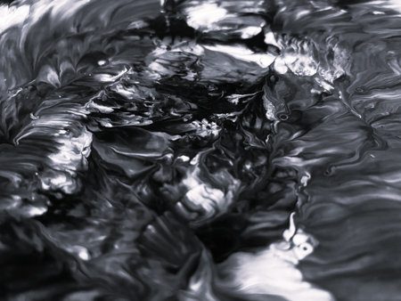 Close Up Black and White Colors Fluid Pouring Abstract Art Acrylic Painting Texture Backgroundの写真素材