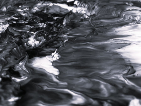 Close Up Black and White Colors Fluid Pouring Abstract Art Acrylic Painting Texture Backgroundの写真素材