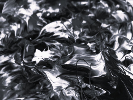 Close Up Black and White Colors Fluid Pouring Abstract Art Acrylic Painting Texture Background