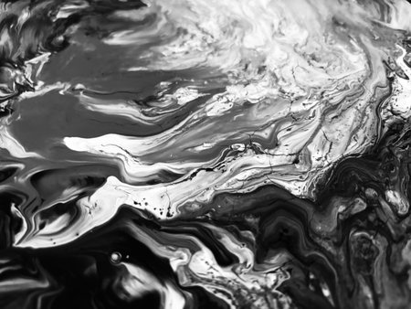 Close Up Black and White Colors Fluid Pouring Abstract Art Acrylic Painting Texture Backgroundの写真素材