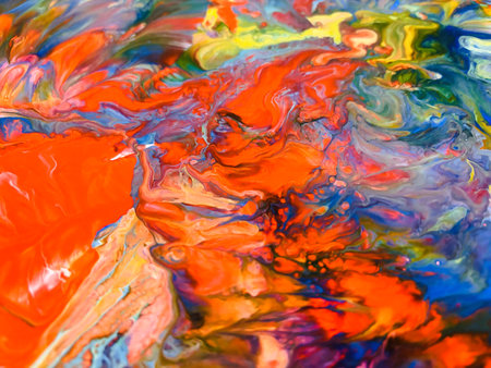 Close Up Colorful Fluid Pouring Abstract Art Acrylic Painting Texture Backgroundの写真素材