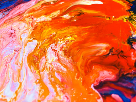 Close Up Colorful Fluid Pouring Abstract Art Acrylic Painting Texture Backgroundの写真素材